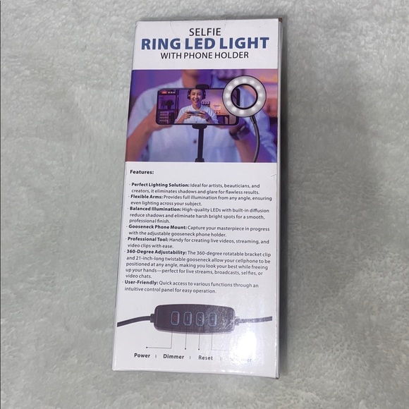 Black Flexible Phone Holder with Ring Light - Picture 4 of 8